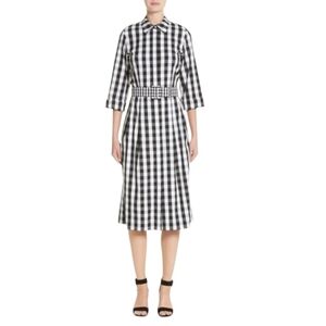 Lafayette 148 Black White Elenie Checkered Midi Shirtin Dress without belt retro